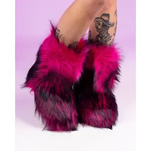 Pink/Black Boots With The Fur Girl Women Footwear Shoe Comfort Winter