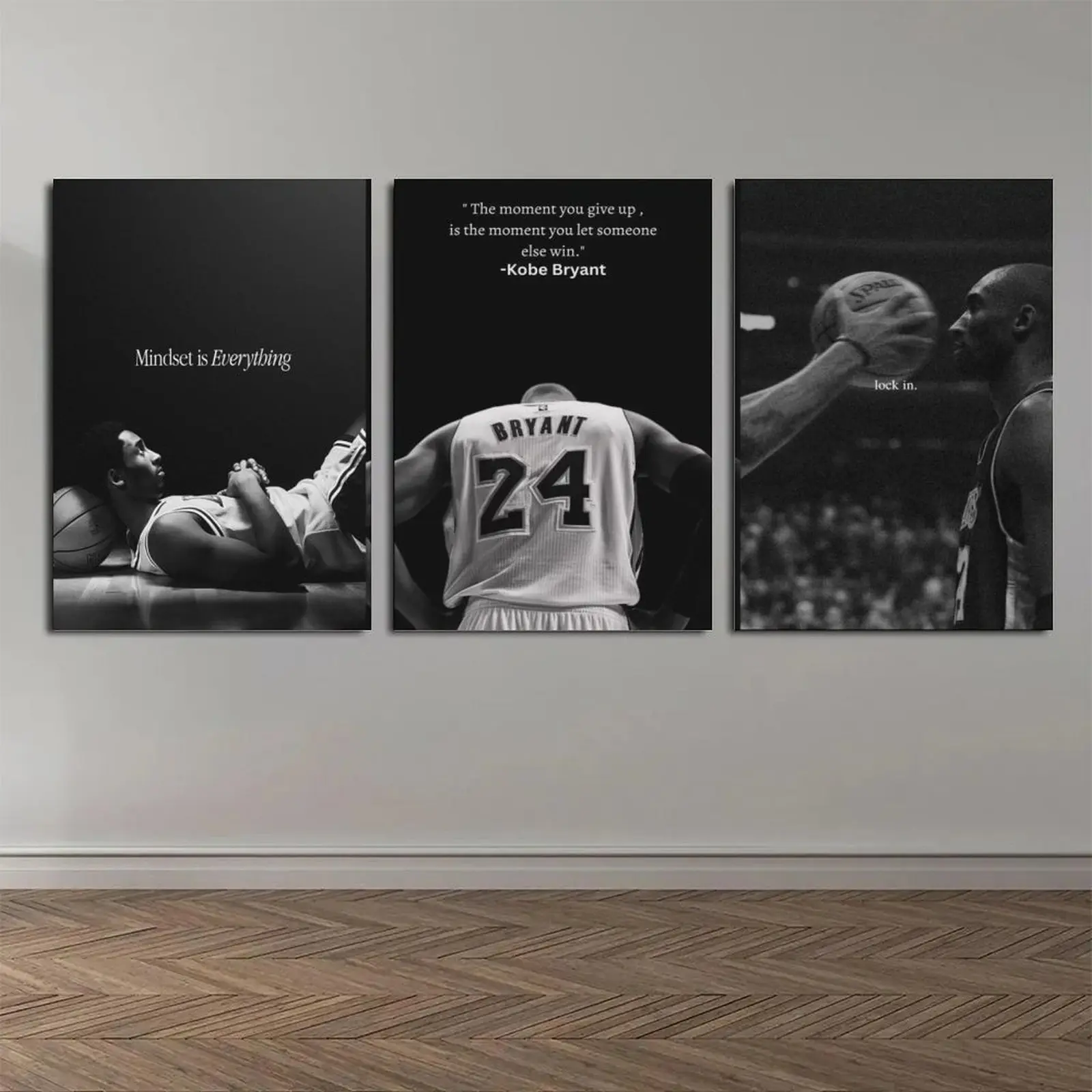 3-Piece Kobe Bryant Motivational Basketball Posters - Unframed Black & White Sports Wall Art for Kitchen, Room Decoration to Light Up Your Space