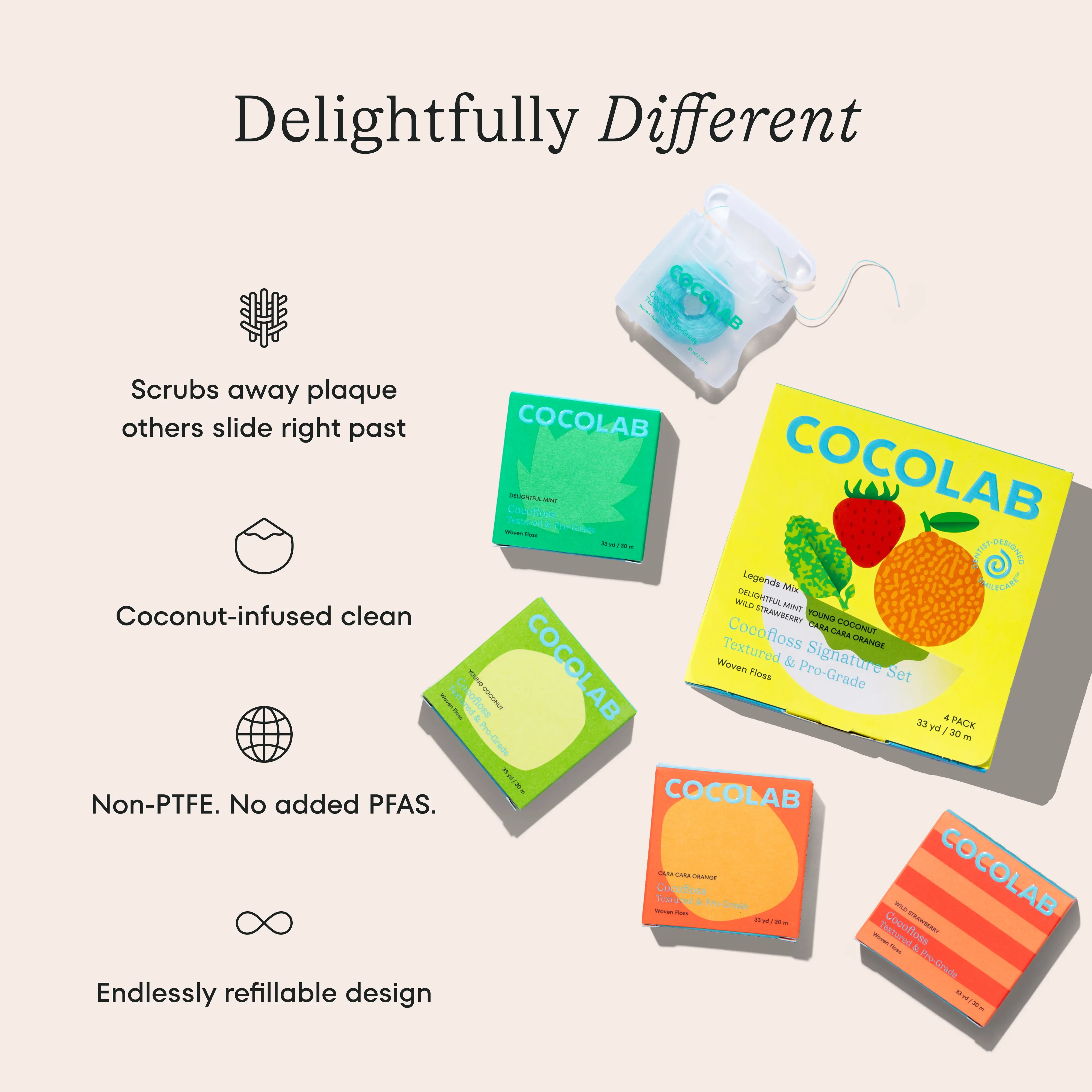COCOLAB Happiness 4-Piece Set — 4pc Woven Dental Floss with