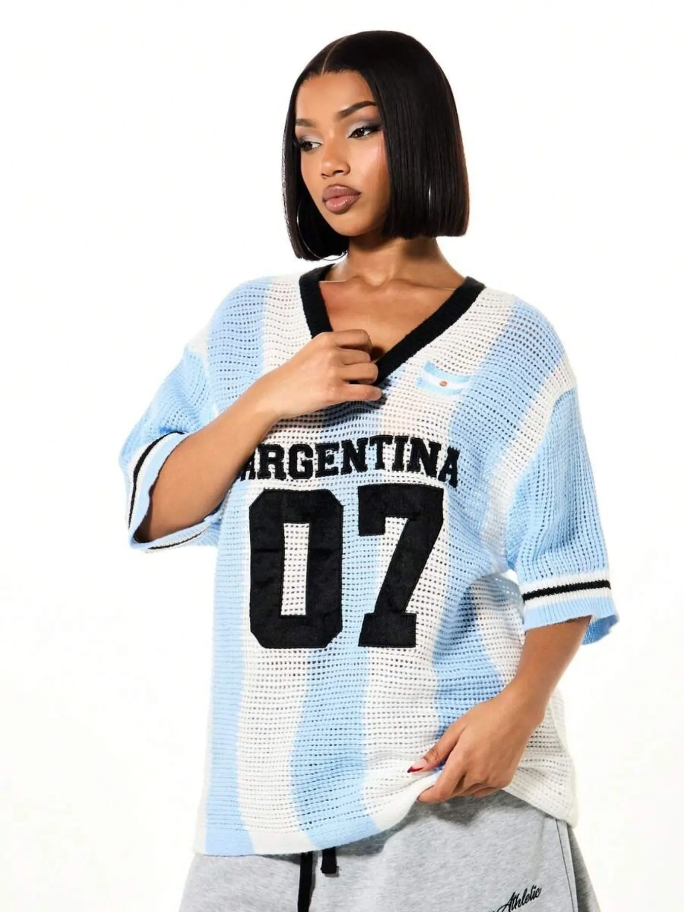 Summer New Hollow Out Breathable Embroidered Football Jersey, Loose Fit Short Sleeve T-Shirt, Cool Comfort Sporty Letter Colorblock Hoodie, Soccer Tee, Sport Top, Sports Top, Sportswear Top, Sports Clothing