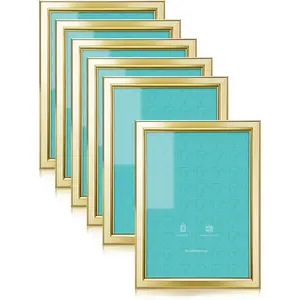5x7 Picture Frames (6 Pc, Gold) Simple Designed Photo Frame with High Definition Glass for Wall Mount & Table Top Display, Set of 6 Classic Collection