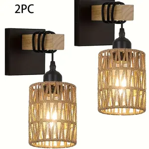 2pc Bohemian Rattan Wall Lights, Modern Farmhouse Wall Mount Lighting, Decorative Wall Light, Adjustable Lights, Home Decor Light, for Hallway, Living Room, Bedroom, Bathroom Mirror Decor, No Bulbs Included