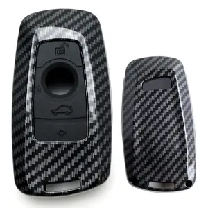 iJDMTOY Carbon Fiber Pattern Smart Key Fob Shell w/Black Silicone Key Button Skin For BMW 2 3 4 5 6 7 Series X1 X2 X3 X4 (Fit Most Fxx Chassis)