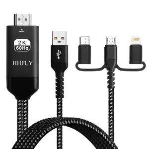 USB-C to HDMI Projection Adapter, Compatible for iPhone/Android, 1080P Mirroring to TV/Monitor/Projector, with Lightning/Micro USB, Portable Digital AV Converter
