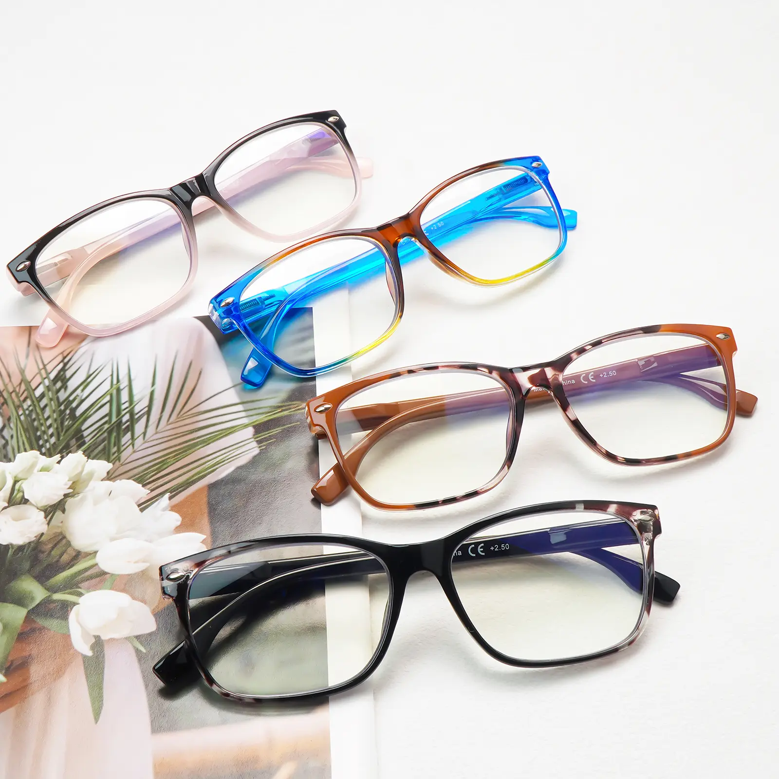 4-Pack Progressive Multifocal Blue Light Blocking Reading Glasses, Unisex, with Spring Hinge Design, 3-Level Vision Adjustment, Comfortable Fit, Durable Construction. Ideal for computer work, reading, and daily commuting. Mix Color