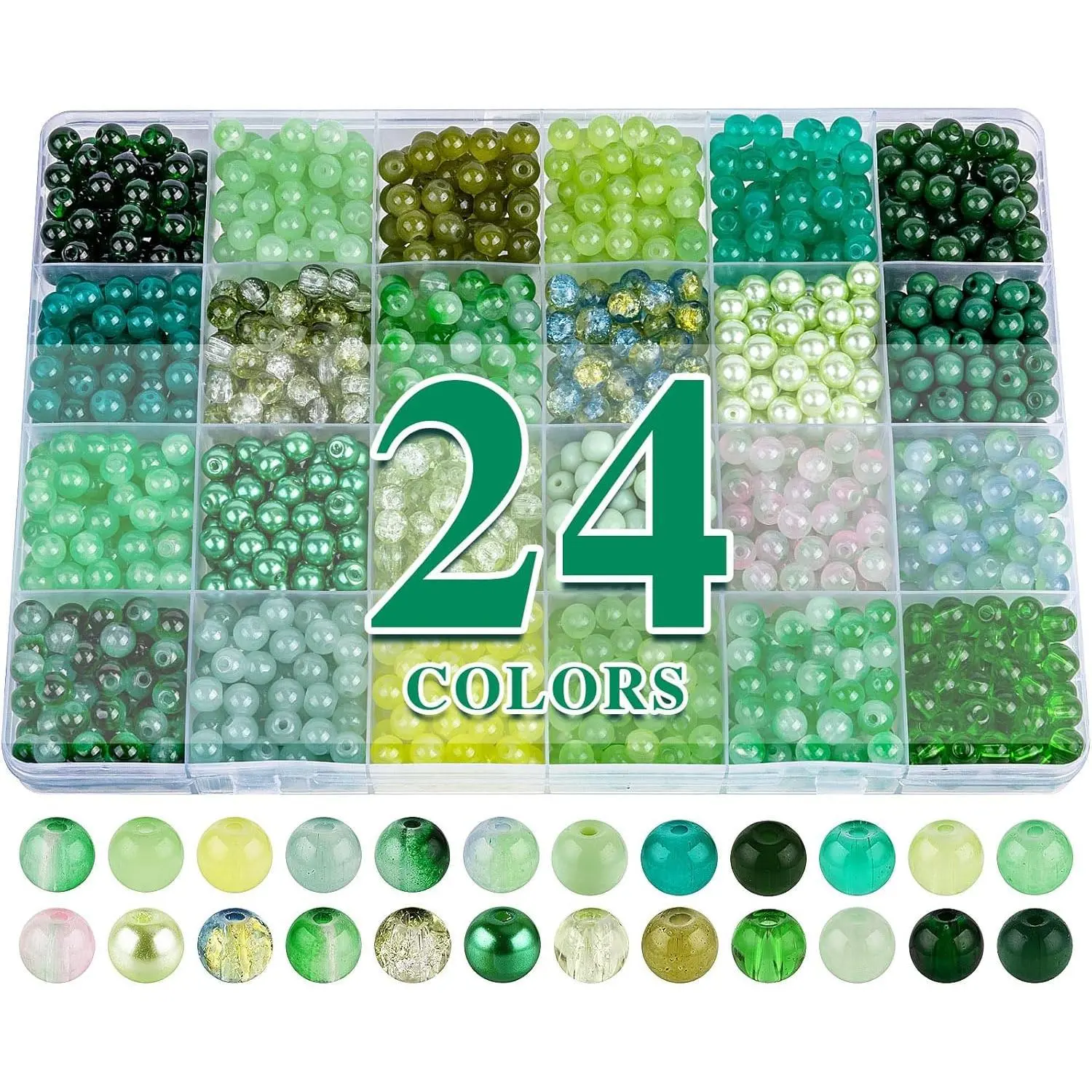 P-HDJ031     About 1200PCS 6mm Glass Beads Bracelet Making Kit,24 Assorted Green Nature Series Colorful Crystal Beads for Bracelet and Jewelry Making and DIY Crafts,Friendship Bracelets