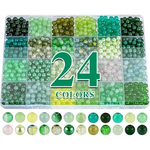 P-HDJ031     About 1200PCS 6mm Glass Beads Bracelet Making Kit,24 Assorted Green Nature Series Colorful Crystal Beads for Bracelet and Jewelry Making and DIY Crafts,Friendship Bracelets
