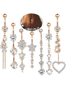 Women's Elegant Artificial Zircon Decor Belly Button Rings, Trendy Exquisite Belly Piercing Jewelry, Navel Piercing Jewelry, Chic Body Jewelry for Party Decor