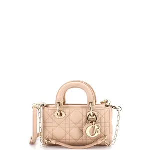 Pre-owned Dior Leather Top Handle Bags Christian Lady D Joy Bag Cannage Quilt Lambskin Micro by Rebag