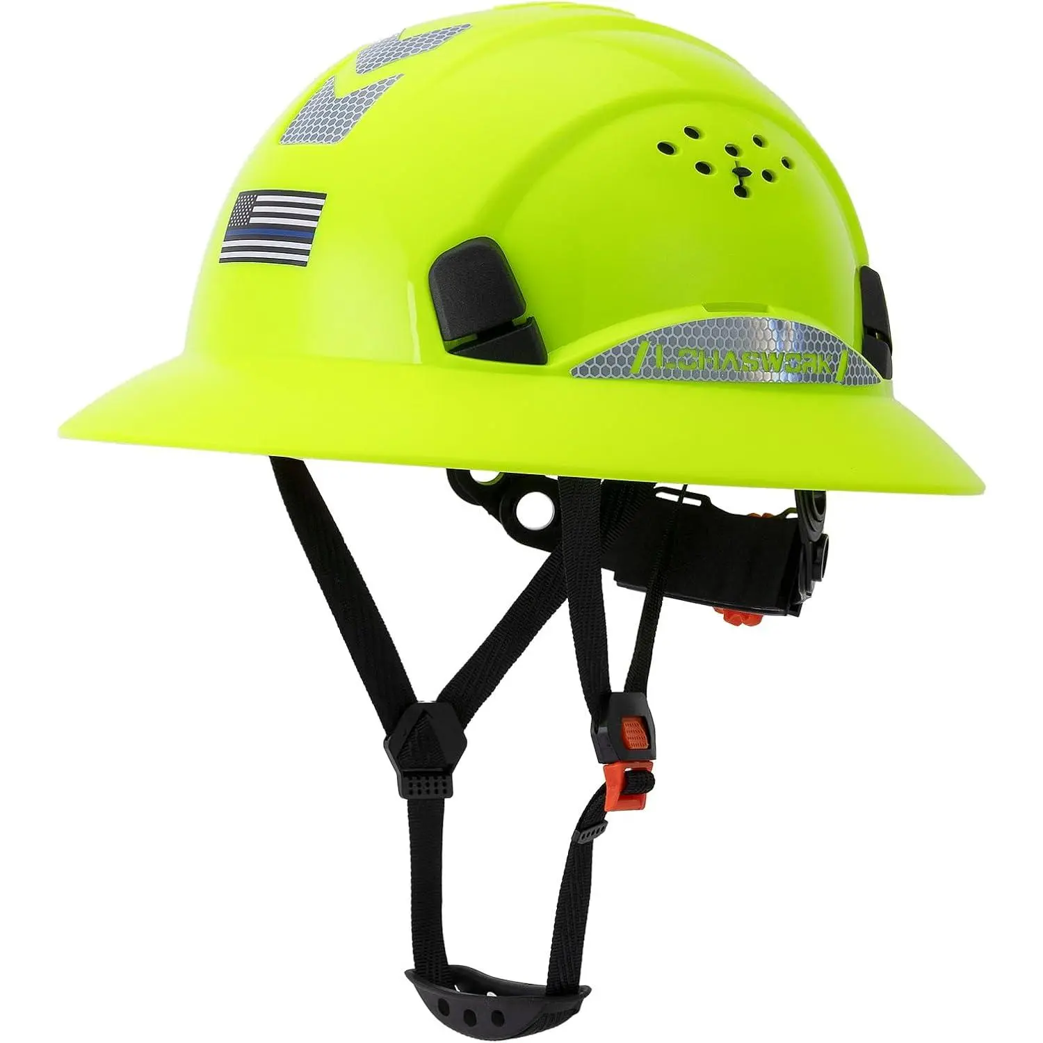 Vented Full Brim Hard Hat with Reflective Stickers, 6-Point Suspension Adjustable Strap, Strong ABS Construction, Integrated Visor - 0.65 kg Head Safety Gear for Roofing, Mining Work (Ideal for Coworkers)