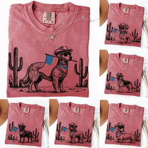 Comfort Colors Patriotic Dog Shirt 50+ Dog Breeds Western Cowboy Tee, 4th of July Outfit, USA Flag Dog Lover Gift - TrendWear USA