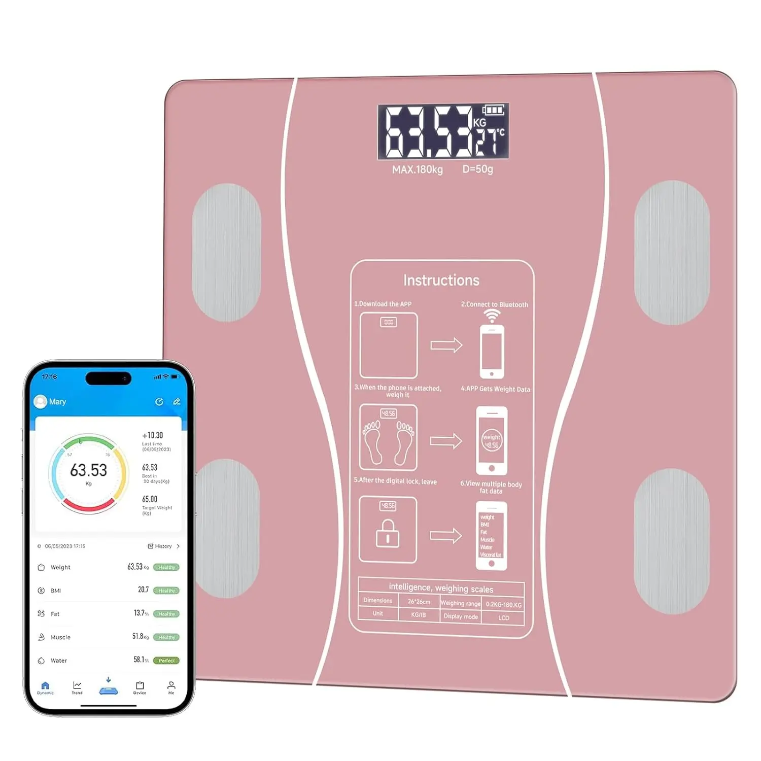 Smart Body Weight Scale with Large Display, BMI Body Composition Analyzer for Body Fat, Muscle Mass, Body Age Tracking, Bluetooth Digital Bathroom Scale with Smartphone App, 400lb Capacity, Compact Size for Home Gym, Healthcare, and Fitness Use