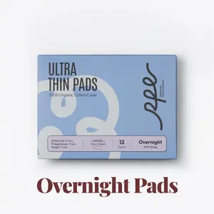 RPE Life Overnight Pads with Wings - 100% Organic Cotton - Maximum Length, for Heavy Flow, Ultra Thin, Soft and Absorbent, Up to 36ct, Large Value Pack