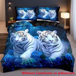 Tiger Print Three-Piece Down Comforter Set, Soft and Cozy Bedding, Decorative Bedding Set, Perfect for Modern Bedroom Decor, Easy Care Fabric, Soft Bedding Sets