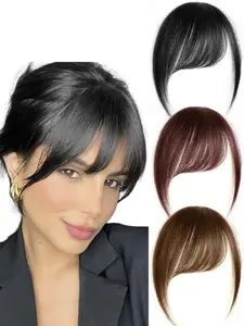 Women's Synthetic Bangs Clip-In Hair Extensions, Natural Look Side Parted Bangs, Face Framing Bangs, Invisible Fake Bangs for Women, Air Bangs Hair Accessory