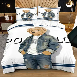 Bear print pattern duvet cover set, including 1 duvet cover and 1 or 2 pillowcases, without a core or pillow, suitable for bedroom or dormitory bedding set, suitable for gift giving or personal use Bed Sets Supplies