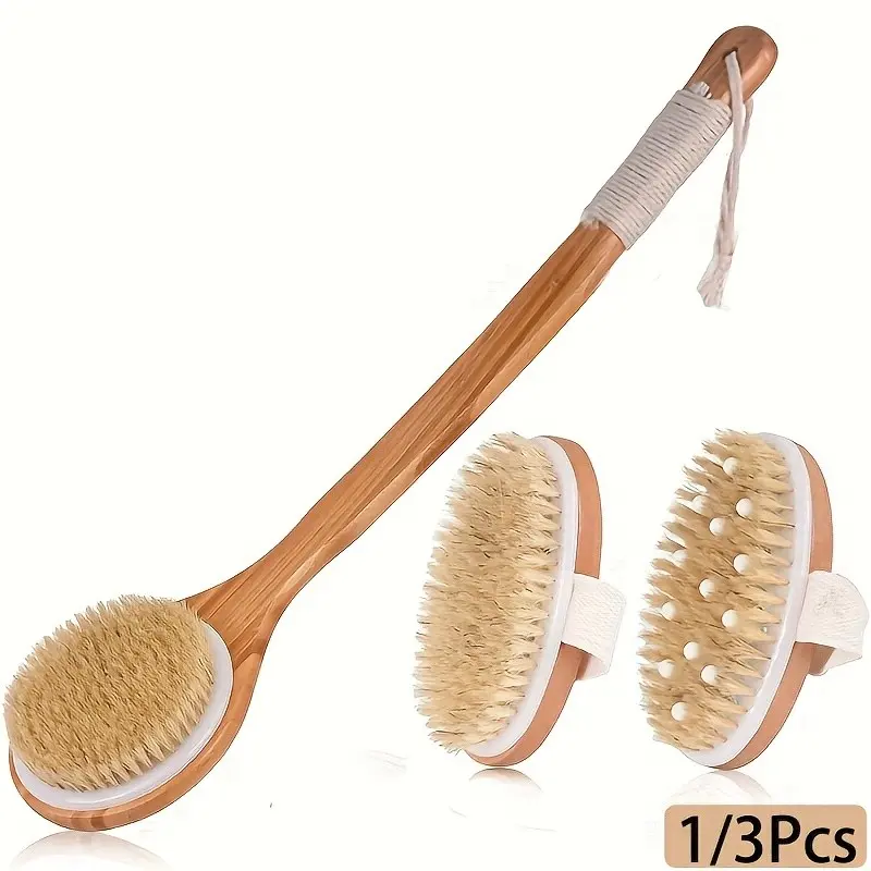 Body Dry Brush Set, Long Handle Exfoliating Shower Brush, Body Brush for Showering, Hard Back Scrubbing Tool, Wet or Dry Use, 1/3 Pieces Body Care Kit