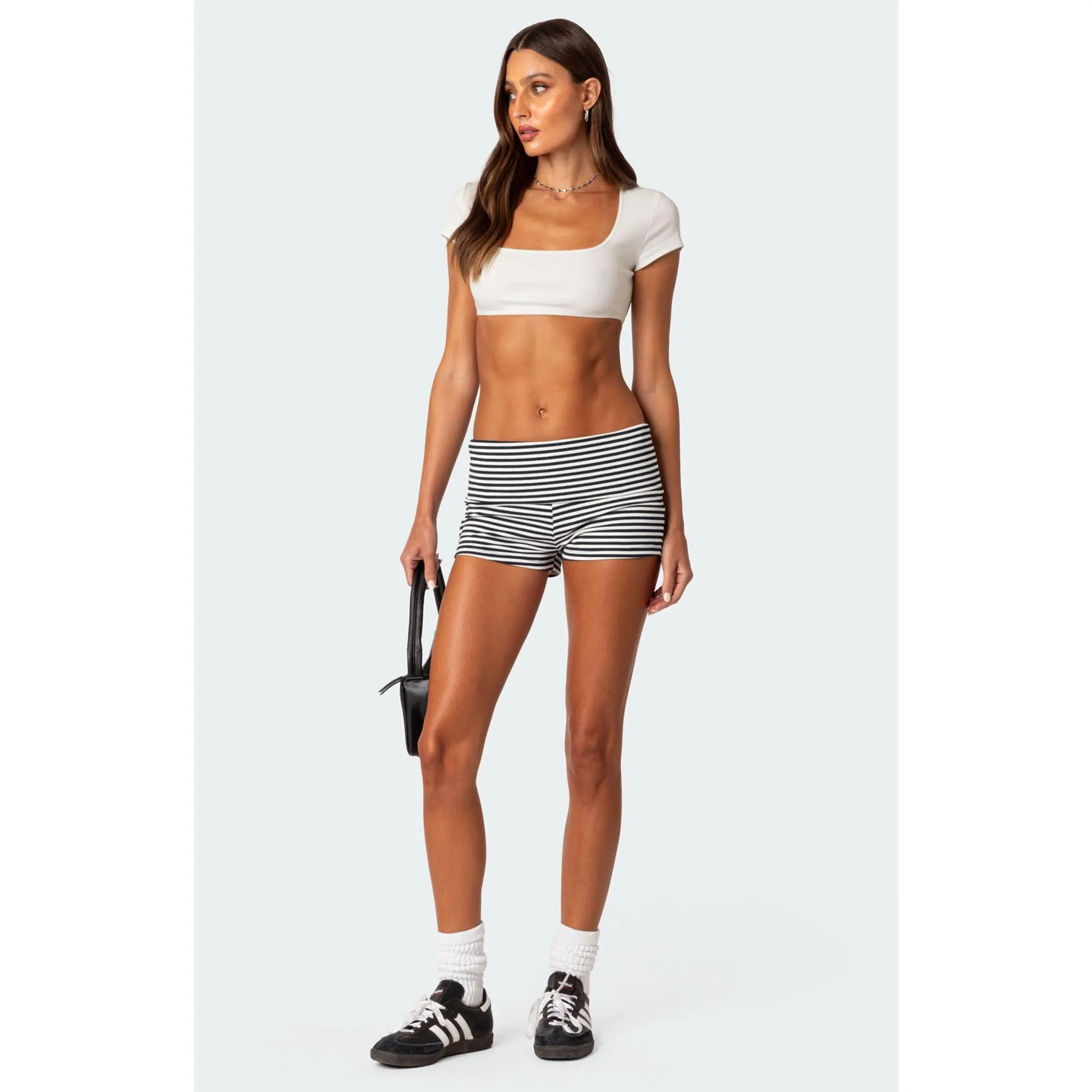 Edikted Women's Striped Fold Over Shorts