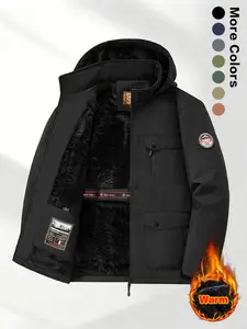 Men's Winter Sherpa Fleece Lined Hooded Jacket, Warm Windproof Multi-Pocket Work Coat, Suitable for Outdoor Activities and Casual Wear