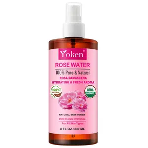Yoken Organic Rose Water Spray for Face, 8 Fl Oz Fine Mist, Rosewater Face Mist with 100% Pure & Natural Rosa Damascena Rose Hydrosol, USDA Certified Organic, Alcohol Free, Vegan, No Dyes, Summervibes