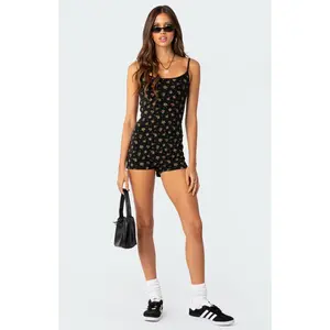 Edikted Women's Ditsy Open Back Tie Romper