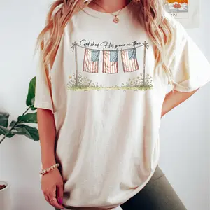 Comfort Colors God Shed His Grace On Thee American, 4th of July America Shirt, 4th of July Jesus Shirt, American Christian Shirt - AL