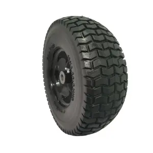 (4-Pack) 13x5.00-6 Flat Free Tire and Wheel Assemblies - Compatible for 13x5-6 Solid Rubbe Riding Lawn Mower Wheels and Tires - With 3" Centered Hub and 3/4" Bushings (Extra 5/8" Bushings)