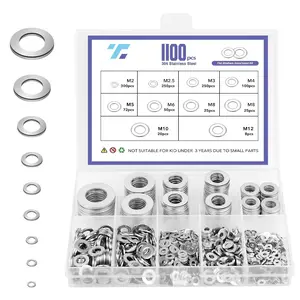 1100 count Flat Washers Assortment Kit, 304 Stainless Steel Metric Washers Set M2 to M12 (9 Sizes), Durable Hardware Washers for Screws and , Automotive, Industrial and DIY Projects