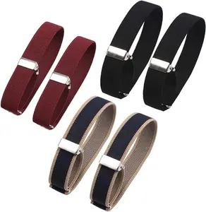 Unisex Anti-Slip Shirt Sleeve Holders - 6 Pieces (3 Pairs) Elastic Adjustable Arm Garters for Daily Wear, Black, Wine-Red, Blue with Beige Edge, Six Pieces