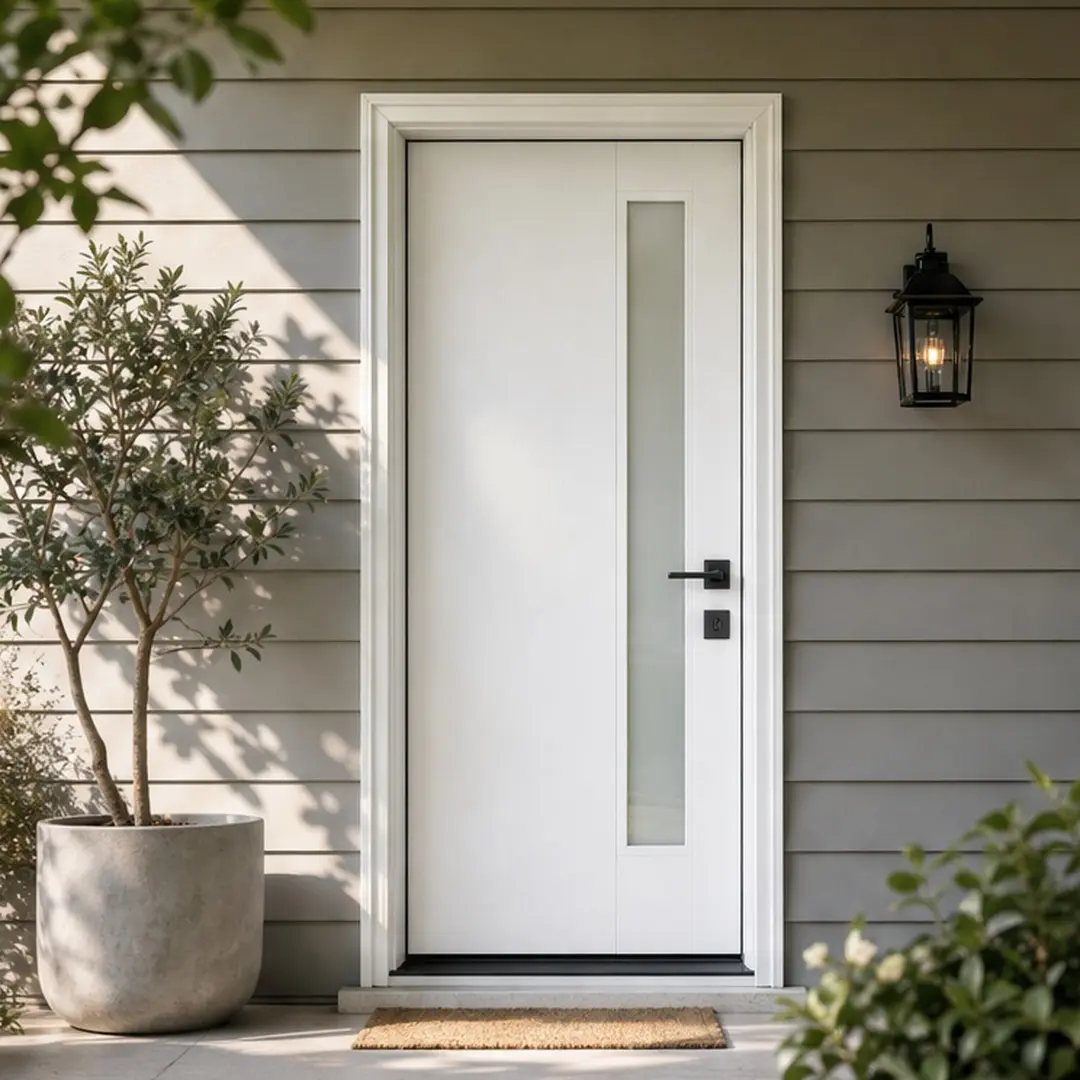 36x80 Fiberglass Front Door with White PVC Frame Left-Hand Inswing Exterior Entry Door with Brickmould Contemporary Smooth Skin Frosted Glass for Home Entrance White Prehung Insulated, White Color Options, Fiberglass Material