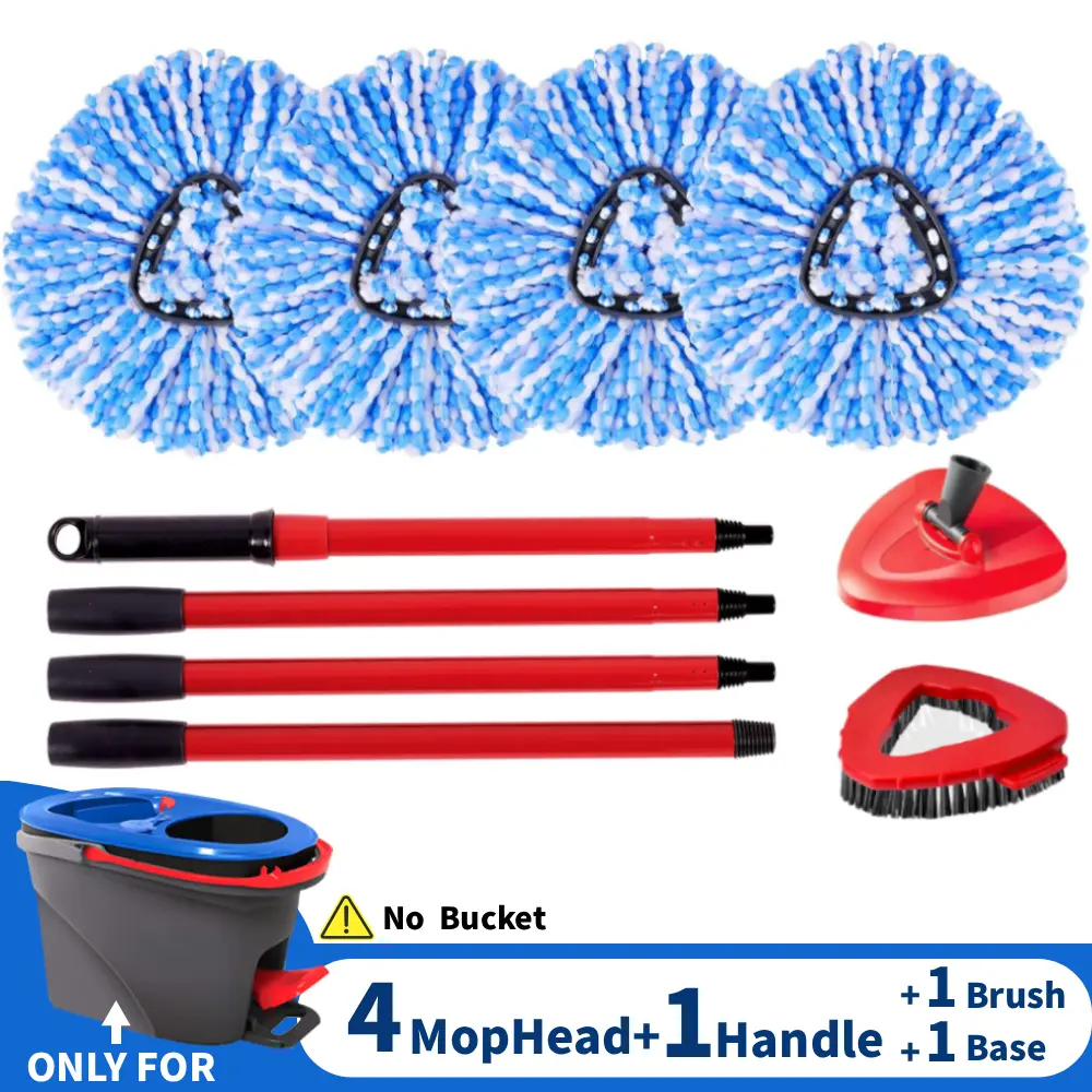 Spin Mop Head, Base, Handle Replacement for O-Ceda 2 Tank System | Include 4 Microfiber Mop Refills, 1 Triangle Head Cover, 30-58in Adjustable Handle,Compatible with Ocedar RinseClean Spin Mop