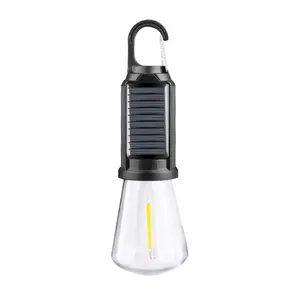 1PCS Outdoor Solar LED Camping Lantern – USB Rechargeable Tent Light – Hanging Camping Bulb (Flat Base) – Camping Flashlight – Black