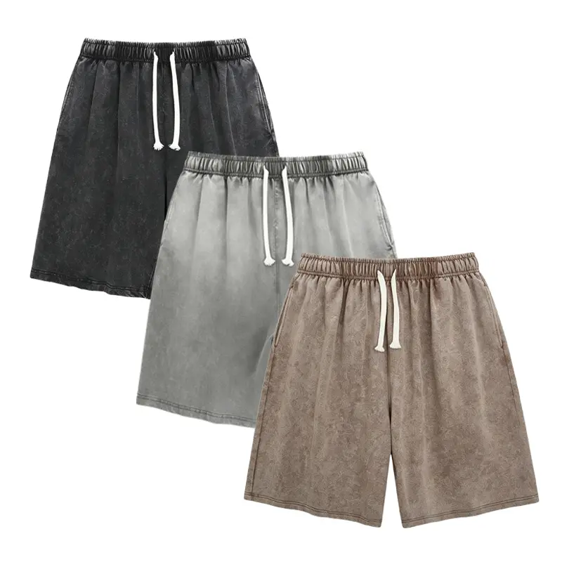 Gihuo Mens Unisex Sweat Shorts Cotton Athletic Shorts Vintage Acid Wash Elastic Waist Drawstring Workout Shorts with Pockets Womenswear Basic Bottom Casual Minimalist