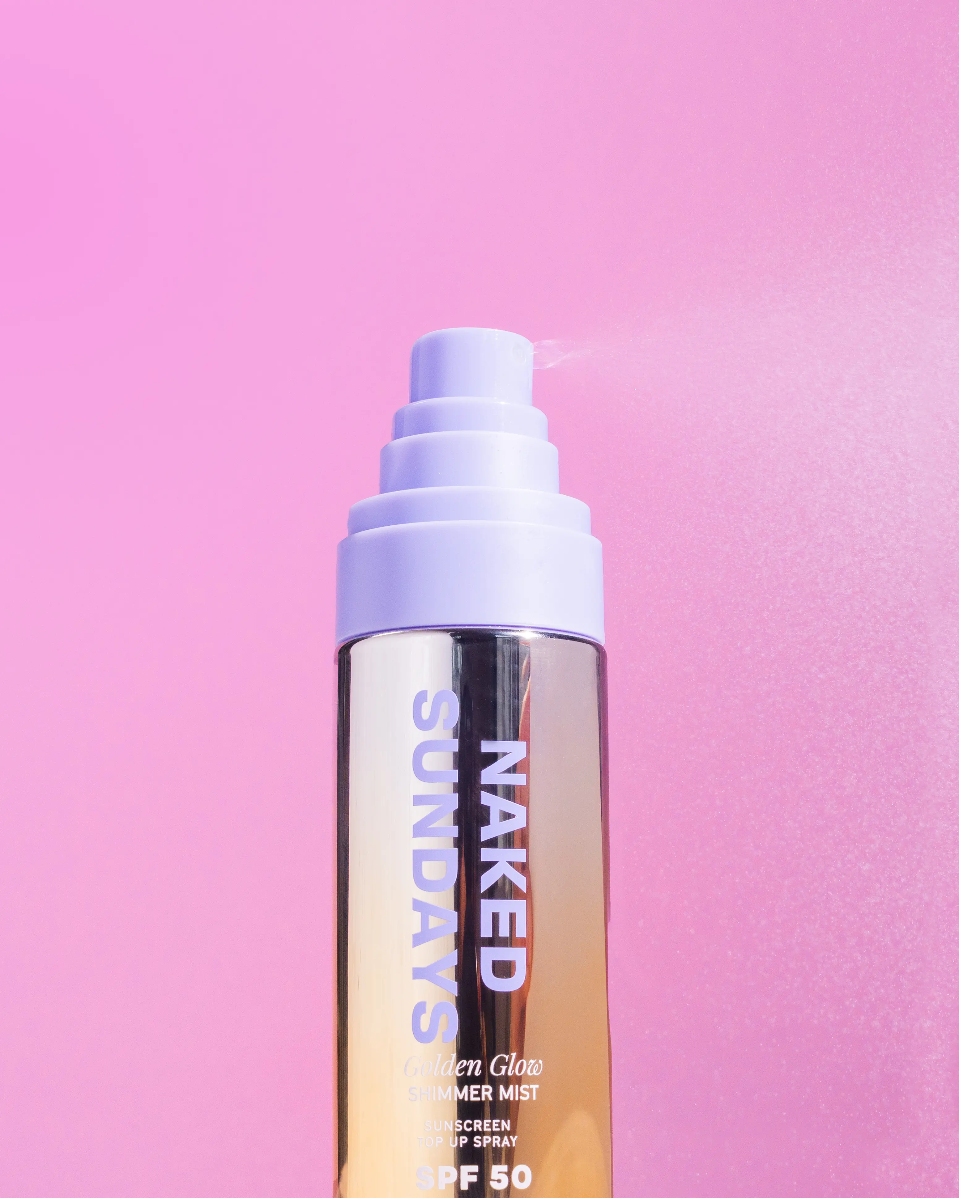 Naked Sundays SPF 50 Golden Glow Shimmer Setting Spray – Broad Spectrum UVA/UVB Protection, Shimmering Glowy Makeup Setting Mist for Face and Body, Lightweight Non-Greasy Finish, 75ml
