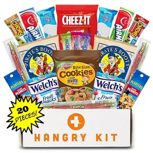 Hangry Kit Mega Care Pack (Essential Kit) - Snack Box Kit - Birthday Snack Box Gift for Adults & Kids -- (20 count) Gift Basket Care Package Ideal for College Students -- Contains Birthday Snacks, Cookies, Chips, Candy. Party Variety Gift Box.
