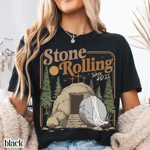 Rolling Christian T-Shirt Trendy Stones Easter Clothing Jesus Christ Shirt Gift For Christian Faith-Based Graphic Tee