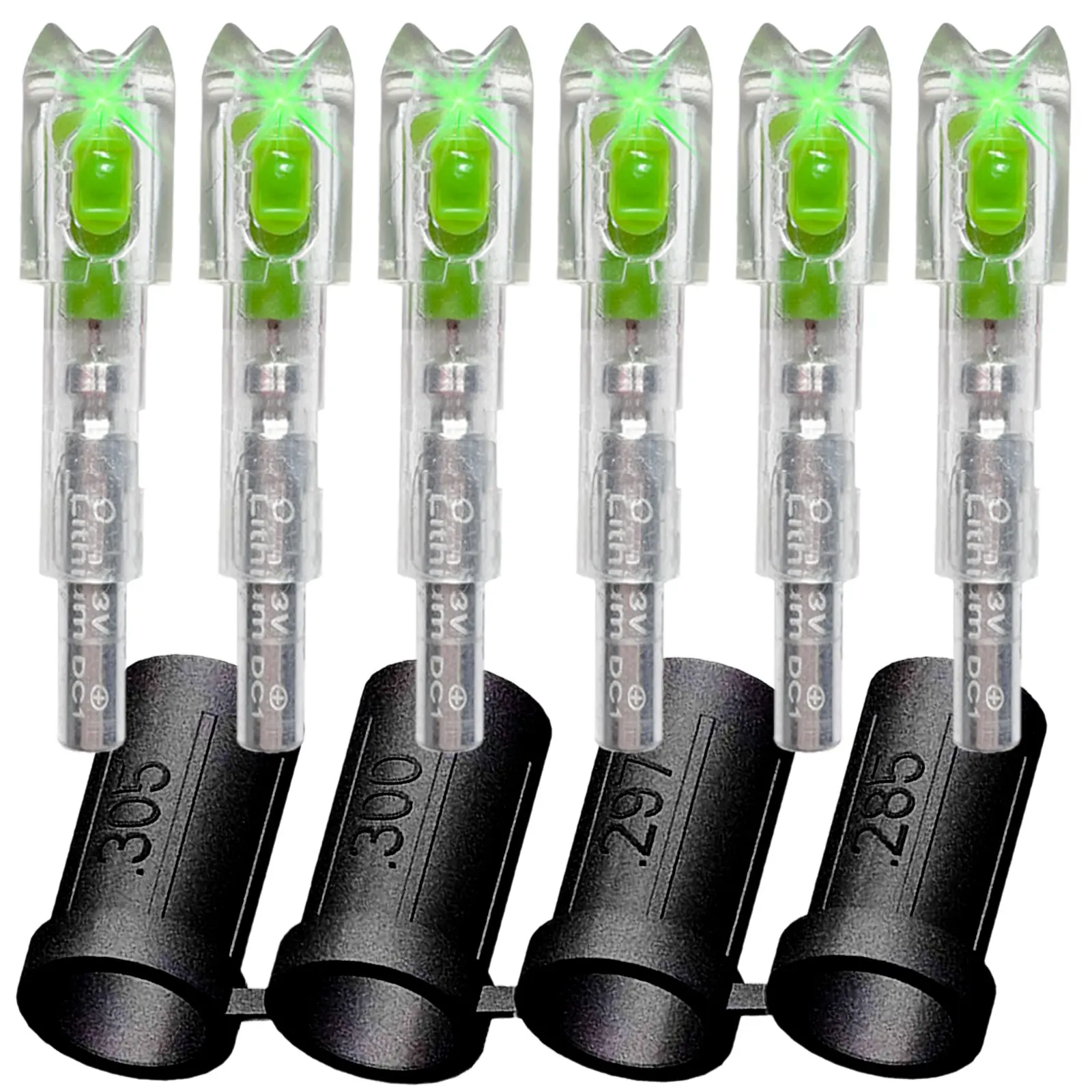6-Piece Automatic Illuminating Lighted Nocks for Arrows & Crossbow Lighted  with 4 Sizes .285/.297/.300/.305” Bushings Durable LED ArrowNocks for Hunting Target Practice Continuous Accuracy