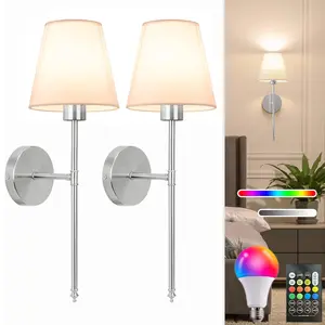 2P Vintage Wall Lamp, Home Decor Lighting, Rechargeable RGB Dimmable Bathroom and Bedroom Industrial Wrought Iron with Remote Control, Adjustable Rgb Lighting, Multi-functional Vanity Lighting for Bedrooms, Living Rooms Kitchen-Friendly Wall Light