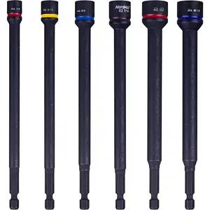6- SAE Nut Driver Set, S2 Steel Impact  6" Nut Setters, Imperial Sizes 1/4"-5/16"-3/8"-7/16"-1/2"-9/16"