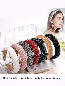 Baroque Crystal Hair Band, Thick Sponge Press Fit with Shiny Beads, Suitable for Daily Wear, Friends Date Party Accessory