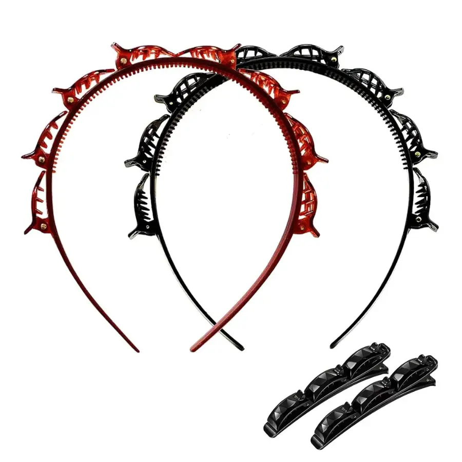 4PCS Double Bangs Hairstyle Hairpin with clips Woven Large Real Accessories for Hair Hairstyle Pin band Hollow Layer Plait Perfect Head Headband Hair Bands