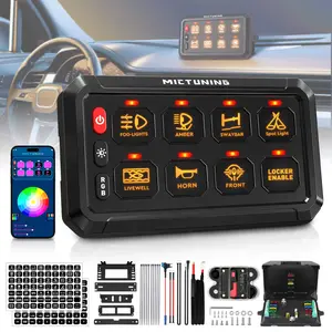 MICTUNING RGB 8/12 Gang Switch Panel with App Control, High Power 5 Level Brightness Multifunction Toggle Switch Momentary Circuit Control Relay System Box for Truck Offroad Car android Led Lights Outdoor Lighting Color Adjustment Voltage Waterproof