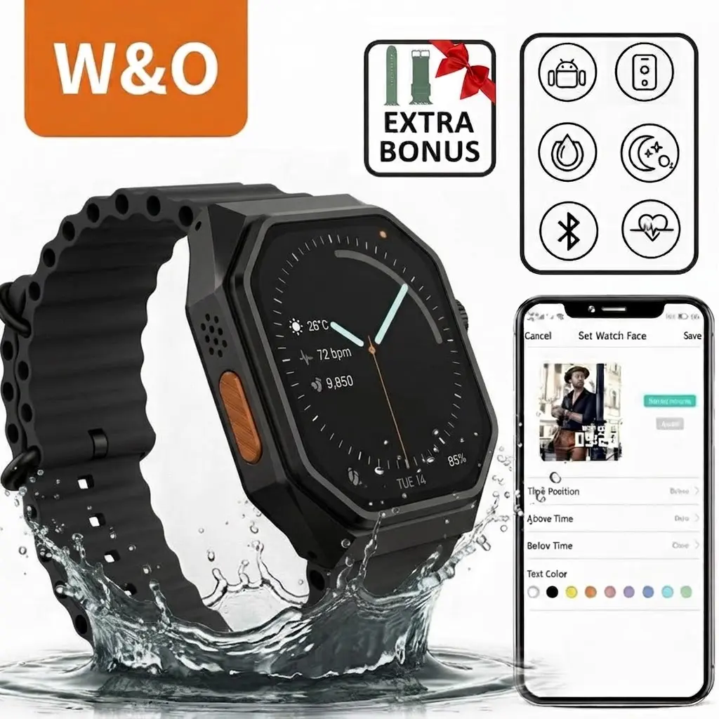W&O Smart Watch for Android iOS, Bluetooth Calling Fitness Tracker, 2.01" HD TouchScreen Watch with Message Reminder, 100+ Sport Modes,  Heart Rate Sleep Monitor, Waterproof Digital Wristwatch for Men Women