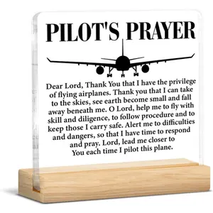 Pilot Gifts for Women Men, Thank You Gifts for Pilot Aviation Flight Attendant, Pilots Prayer Acrylic Sign Home Office Clear Desk Decor 4x4 Inch