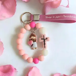 Pink Jesus Bracelet Keychain - Limited Edition Accessory with Detailed Charm - Stylish & Meaningful Fashion Accessory
