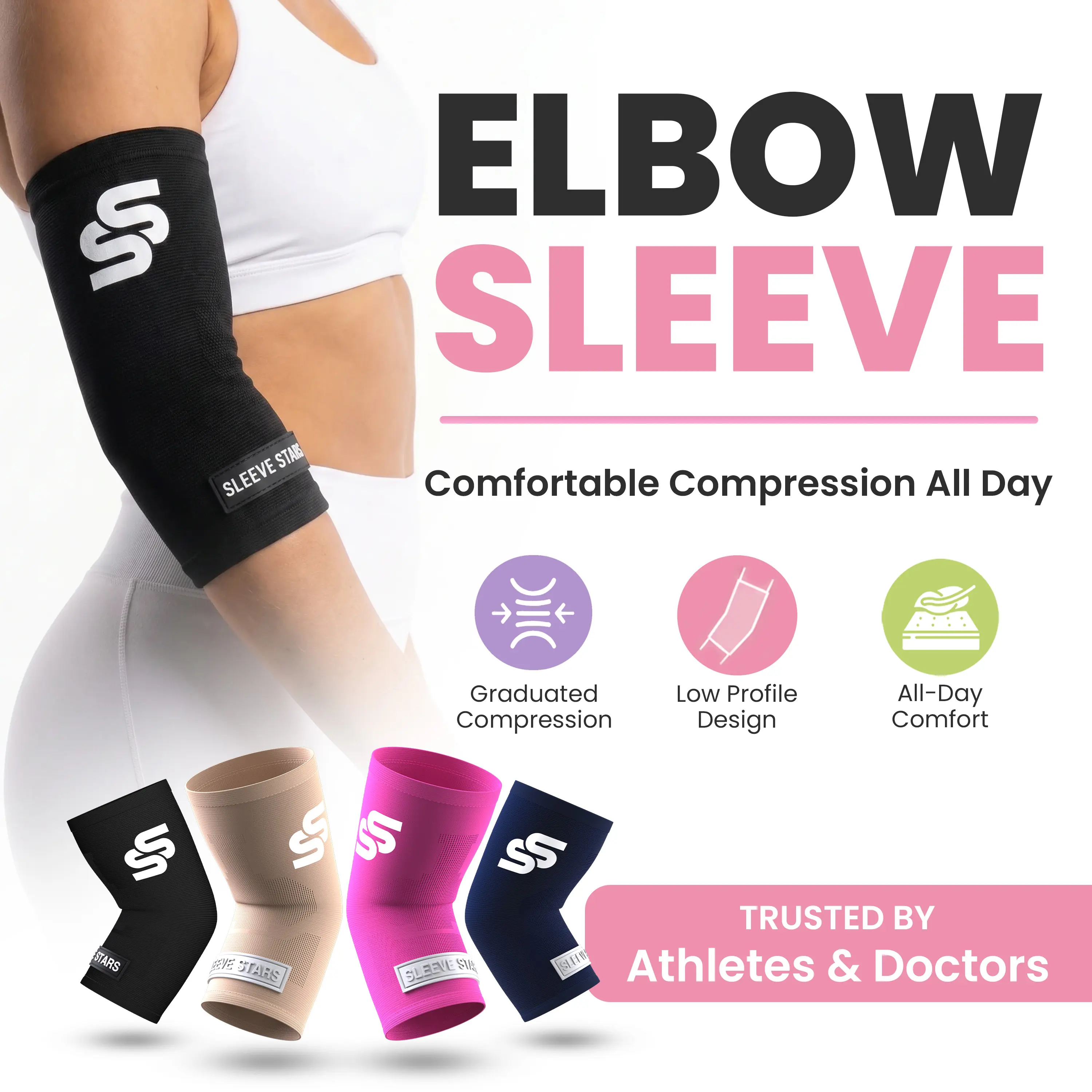 Sleeve Stars Sports Compression Sleeves - Anti-Slip Silicone Racket Sports Protective Gear, Pain Relief, Tendonitis Support, All-Day Fit for Everyday Movement, Anti-Slipsilicone, Nylon Blend, Arm Compression Sleeves, Office