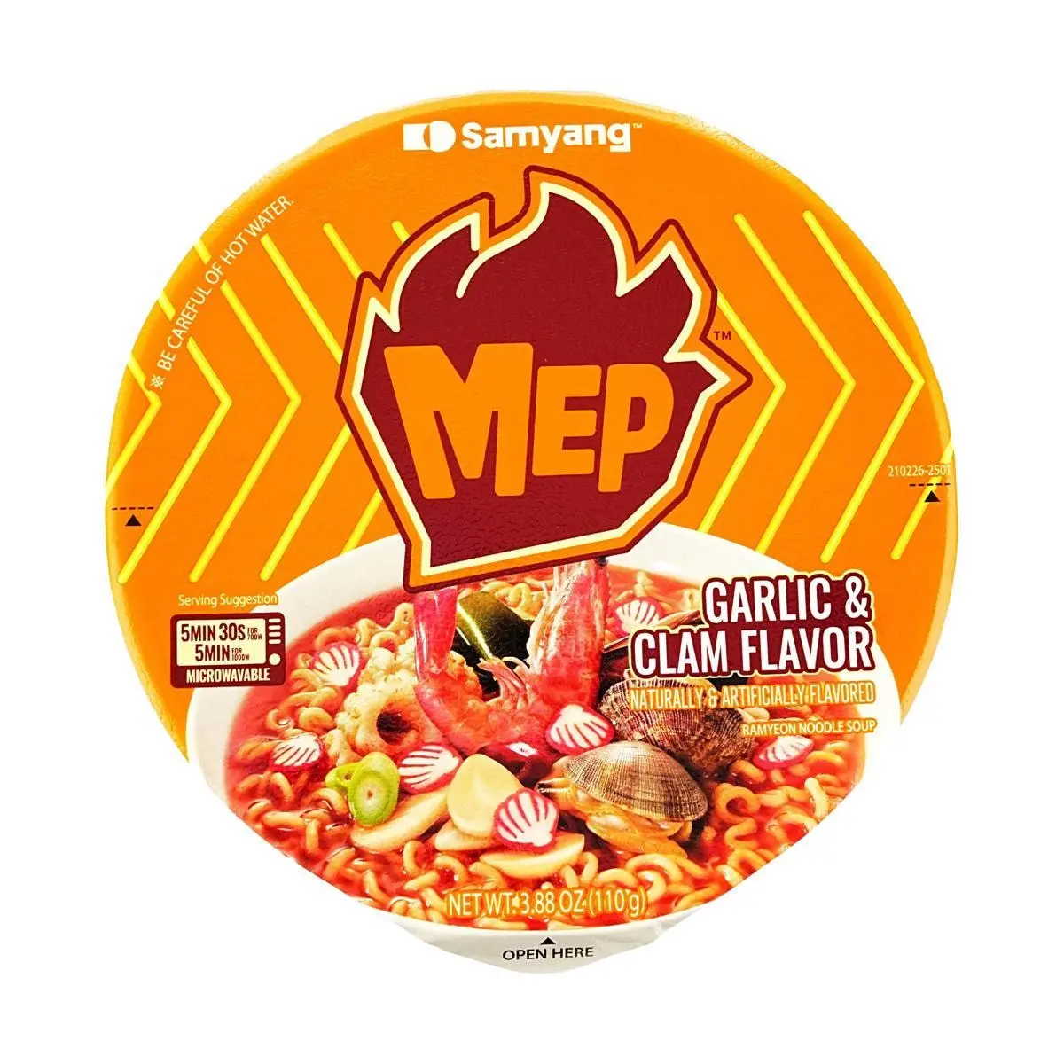 Samyang MEP Garlic Clam Flavor Ramen Big Bowl 110g - Spicy Seafood Noodle Soup, Authentic Korean Instant Noodles