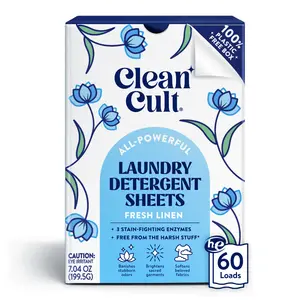 Clean Cult Laundry Detergent Sheets - 60 Loads - Free of Harsh Chemicals - 60 Loads - No Plastic Waste Eco Laundry Detergent Eco Sheets