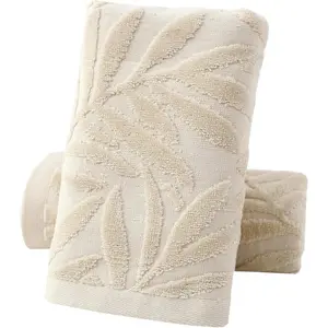 Hand Towels Set of 2 Leaf    Absorbent Soft Decorative Towel for Bathroom (Light Brown)