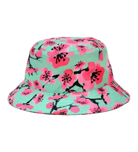 Teal & Pink Cherry Blossom Bucket Hat